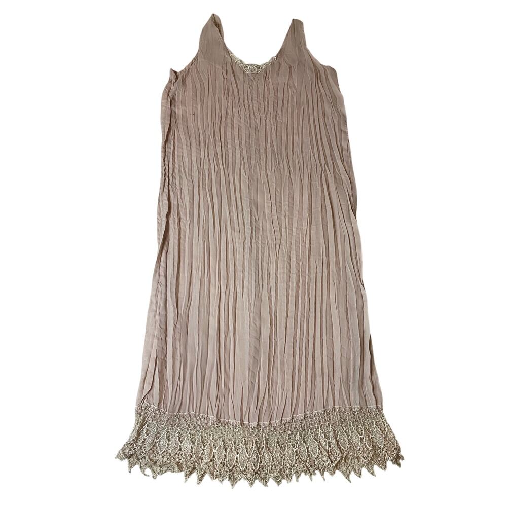 VTG Cher Jacque Y2K Pink Crinkle Lace Detailed Ballet Core Midi Slip Dress Lg